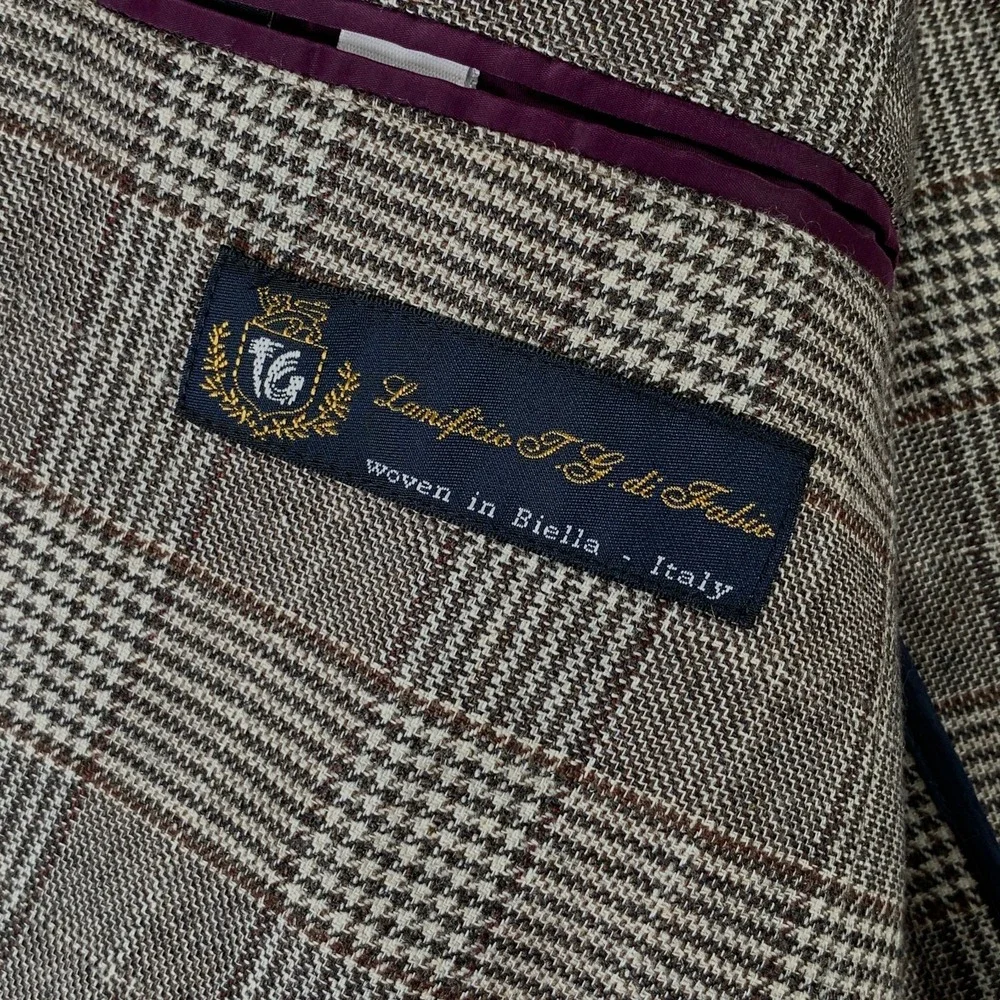 Bonobos Blazer Jacket Men 42R Brown Glen Check Hiundstooth Linen Cashmere